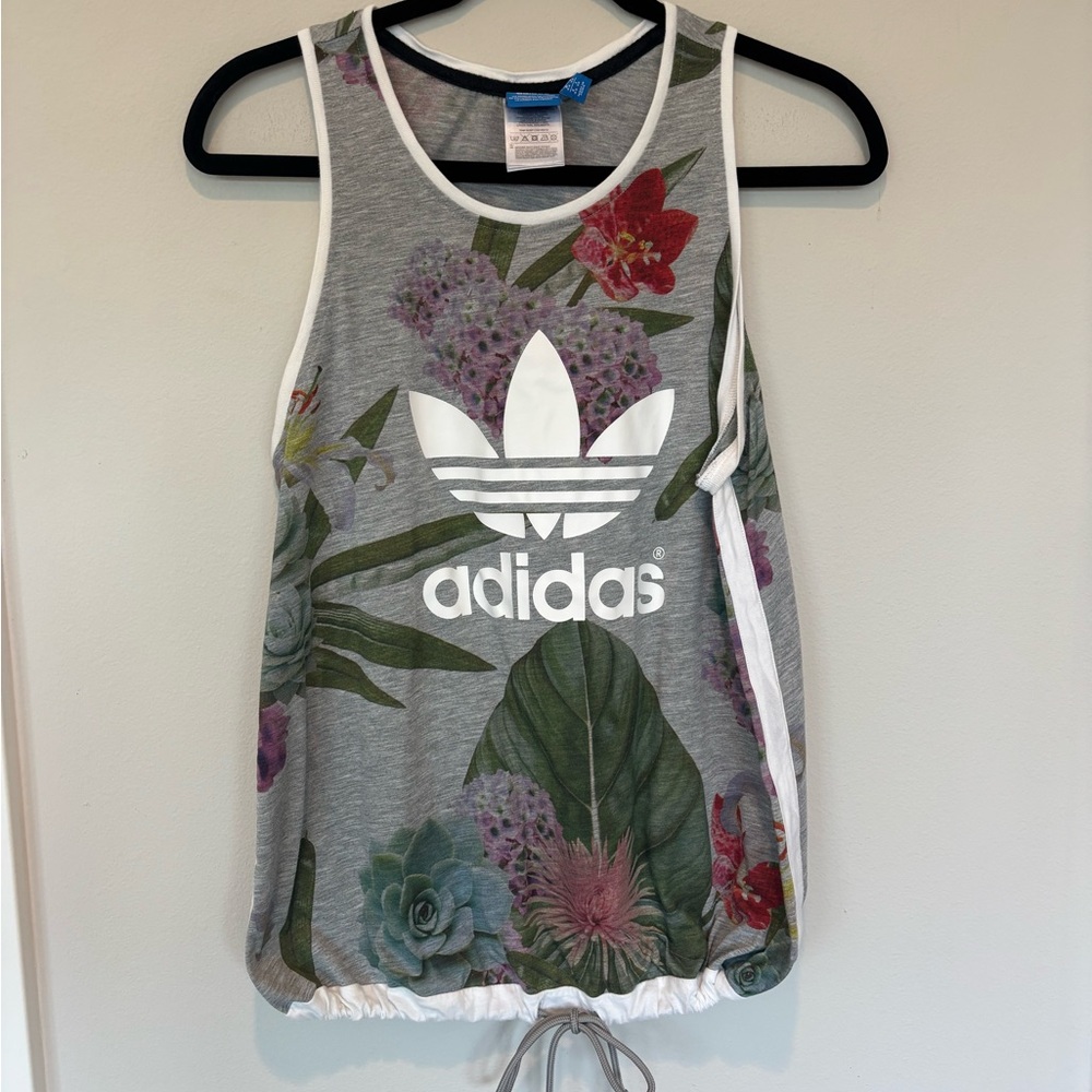adidas Gray Floral Logo Tank Top